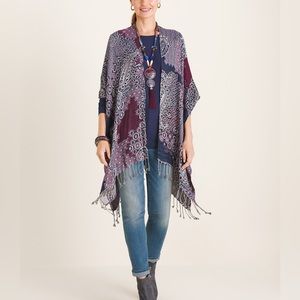Chico’s Paisley Jacquard Ruana Wrap. One Size. Navy/Burgundy